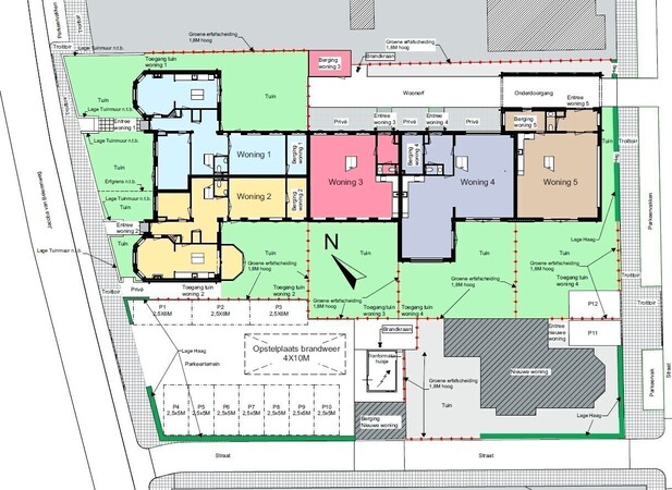 overzicht plan verkaveling 5 woningen
