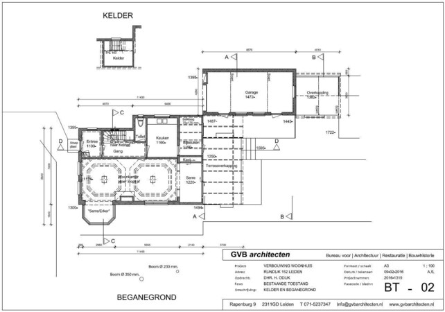 tekening plattegrond beganegrond oude toestand