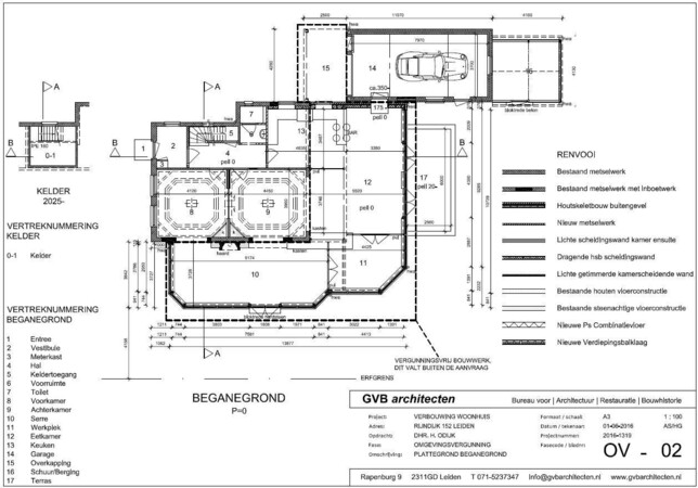 tekening plattegrond beganegrond nieuwe toestand