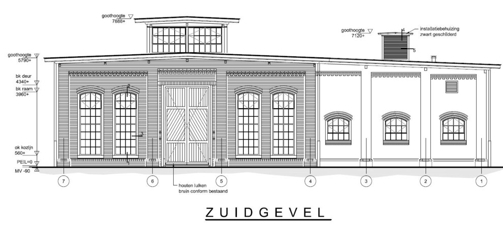 Plan zuidgevel met nieuwe deurpartij